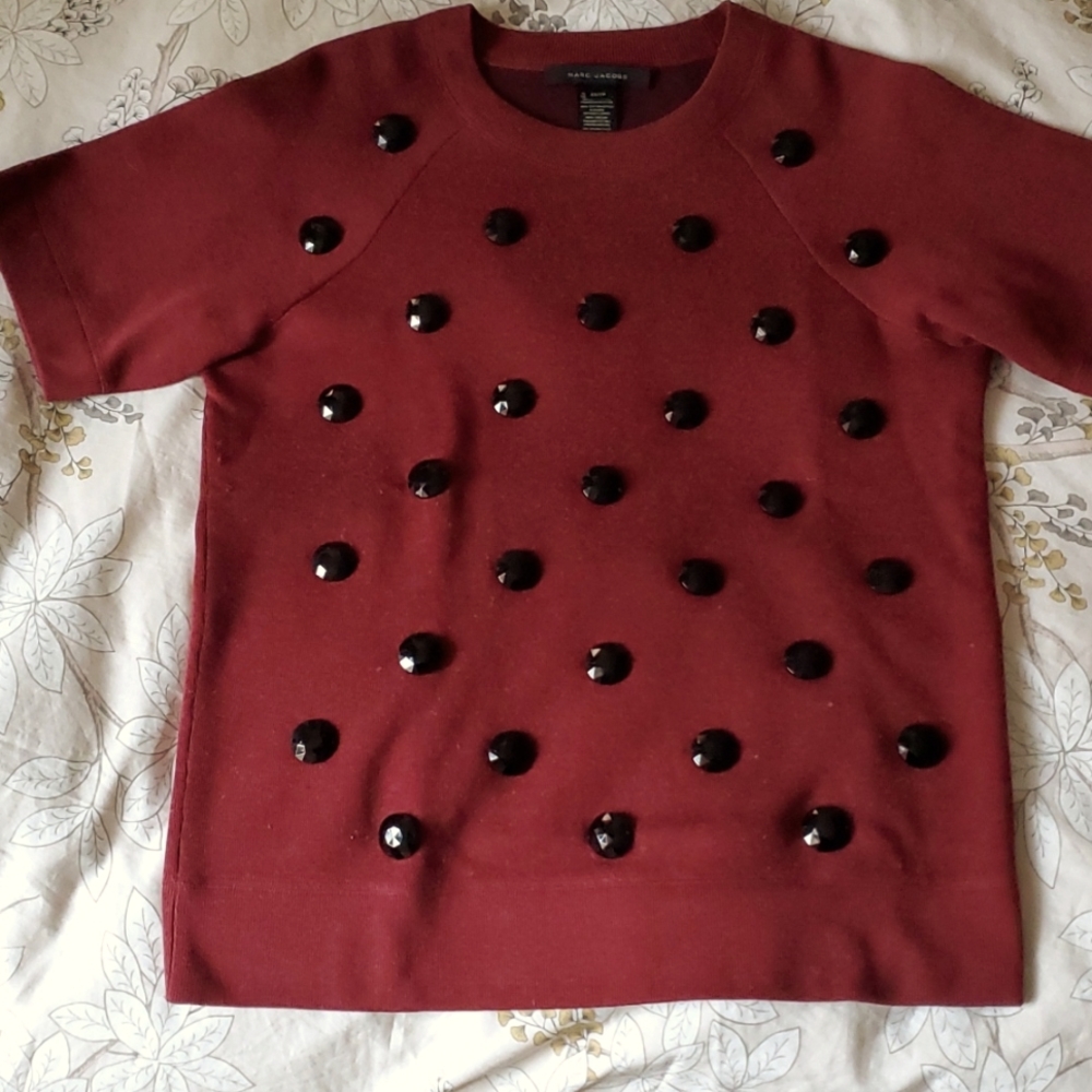 Marc Jacobs womens cotton blend embellished sweater with short sleeves